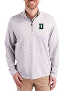 Cutter and Buck Dartmouth Big Green Mens Grey Virtue Eco Pique Micro Stripe Long Sleeve Qtr Zip Pu..