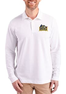 Cutter and Buck Drexel Dragons White Advantage Pique Long Sleeve Big and Tall Polo