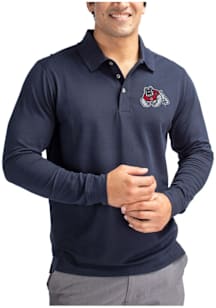 Cutter and Buck Fresno State Bulldogs Navy Blue Advantage Pique Long Sleeve Big and Tall Polo