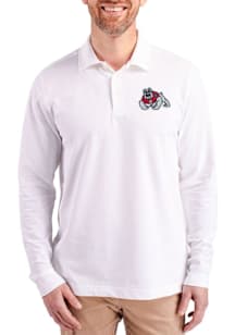 Cutter and Buck Fresno State Bulldogs White Advantage Pique Long Sleeve Big and Tall Polo