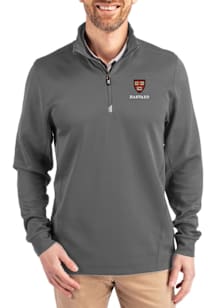 Cutter and Buck Harvard Crimson Mens Grey Traverse Big and Tall Qtr Zip