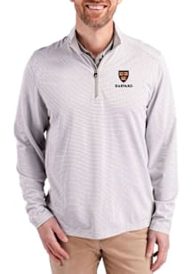 Cutter and Buck Harvard Crimson Mens Grey Virtue Eco Pique Stripe Big and Tall Qtr Zip