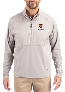 Cutter and Buck Harvard Crimson Mens Grey Adapt Eco Hybrid Long Sleeve Qtr Zip Pullover