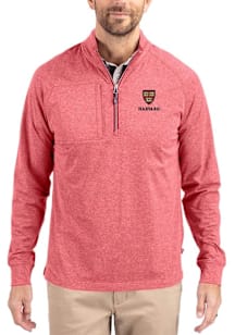 Cutter and Buck Harvard Crimson Mens Cardinal Adapt Eco Long Sleeve Qtr Zip Pullover