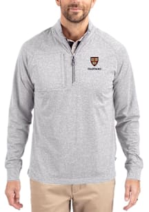 Cutter and Buck Harvard Crimson Mens Grey Adapt Eco Long Sleeve Qtr Zip Pullover