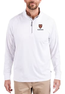 Cutter and Buck Harvard Crimson Mens White Adapt Eco Knit Long Sleeve Qtr Zip Pullover