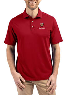Cutter and Buck Harvard Crimson Mens Cardinal Virtue Eco Pique Short Sleeve Polo