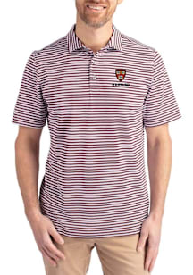 Cutter and Buck Harvard Crimson Mens Maroon Virtue Eco Pique Stripe Short Sleeve Polo