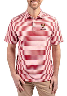Cutter and Buck Harvard Crimson Mens Cardinal Virtue Eco Pique Stripe Short Sleeve Polo