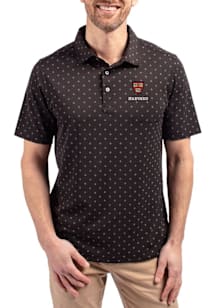 Cutter and Buck Harvard Crimson Mens Black Virtue Eco Pique Tile Short Sleeve Polo