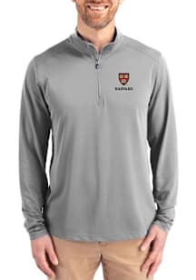 Cutter and Buck Harvard Crimson Mens Grey Virtue Eco Pique Long Sleeve Qtr Zip Pullover