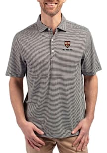 Cutter and Buck Harvard Crimson Mens Black Forge Double Stripe Short Sleeve Polo