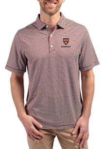 Cutter and Buck Harvard Crimson Mens Maroon Forge Double Stripe Short Sleeve Polo
