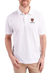 Cutter and Buck Harvard Crimson Mens White Advantage Short Sleeve Polo