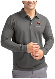 Cutter and Buck Harvard Crimson Mens Grey Advantage Long Sleeve Polo Shirt