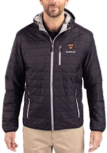 Cutter and Buck Harvard Crimson Mens Black Rainier PrimaLoft Hooded Filled Jacket