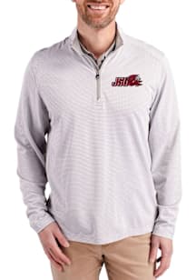 Cutter and Buck Jacksonville State Gamecocks Mens Grey Virtue Eco Pique Stripe Big and Tall Qtr Zi..