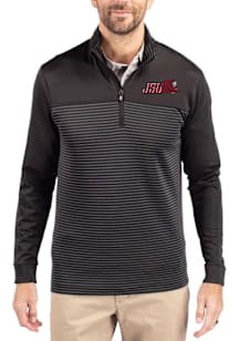 Cutter and Buck Jacksonville State Gamecocks Mens Black Traverse Stripe Long Sleeve Qtr Zip Pullov..