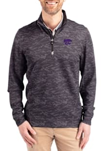 Mens K-State Wildcats Black Cutter and Buck Traverse Camo Qtr Zip