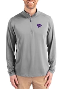 Mens K-State Wildcats Grey Cutter and Buck Virtue Eco Pique Qtr Zip