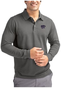Cutter and Buck K-State Wildcats Grey Advantage Pique Long Sleeve Big and Tall Polo