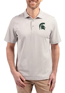 Cutter and Buck Michigan State Spartans Grey Virtue Eco Pique Stripe Big and Tall Polo