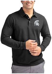 Cutter and Buck Michigan State Spartans Black Advantage Pique Long Sleeve Big and Tall Polo