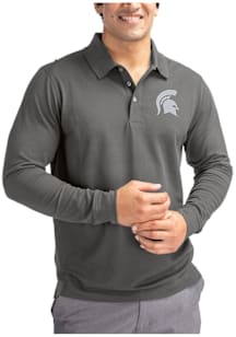 Cutter and Buck Michigan State Spartans Grey Advantage Pique Long Sleeve Big and Tall Polo