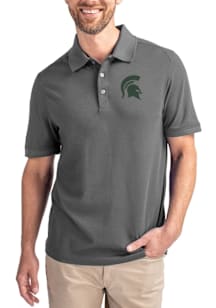 Cutter and Buck Michigan State Spartans Mens Grey Advantage Short Sleeve Polo