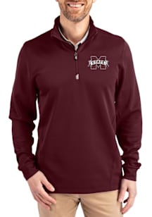 Cutter and Buck Mississippi State Bulldogs Mens Maroon Traverse Long Sleeve Qtr Zip Pullover