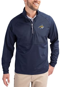 Cutter and Buck Montana State Bobcats Mens Navy Blue Adapt Eco Hybrid Long Sleeve Qtr Zip Pullover
