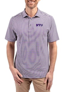 Cutter and Buck NYU Violets Mens Purple Virtue Eco Pique Stripe Short Sleeve Polo