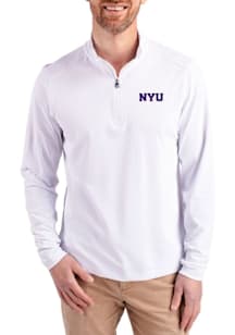 Cutter and Buck NYU Violets Mens White Virtue Eco Pique Long Sleeve Qtr Zip Pullover