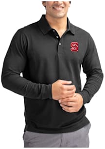 Cutter and Buck NC State Wolfpack Black Advantage Pique Long Sleeve Big and Tall Polo