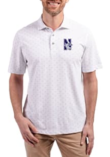 Cutter and Buck Northwestern Wildcats White Virtue Eco Pique Tile Big and Tall Polo