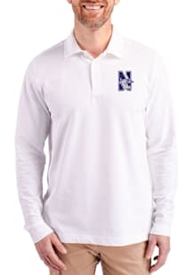 Cutter and Buck Northwestern Wildcats White Advantage Pique Long Sleeve Big and Tall Polo