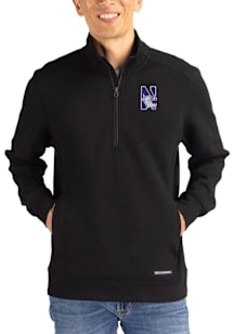 Cutter and Buck Northwestern Wildcats Mens Black Roam Long Sleeve Qtr Zip Pullover