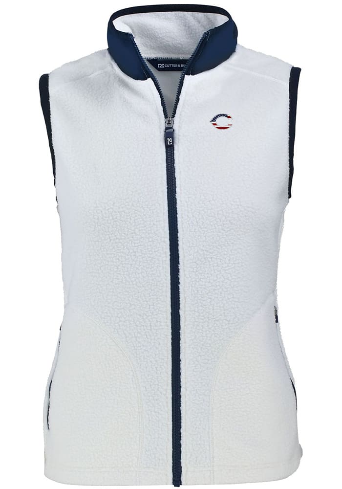 Cutter and Buck Cincinnati Reds Womens Grey Stars Stripes Cascade Sherpa Vest