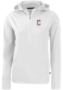 Cutter and Buck Cleveland Guardians Womens White Stars and Stripes Daybreak Hood 1/4 Zip Pullove..