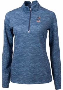 Cutter and Buck Cleveland Guardians Womens Navy Blue Stars and Stripes Traverse Camo 1/4 Zip Pul..