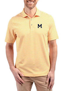 Cutter and Buck Michigan Wolverines Mens Gold Vault Virtue Eco Pique Stripe Short Sleeve Polo