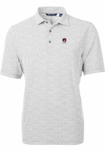 Cutter and Buck Auburn Tigers Mens Grey Alumni Virtue Eco Pique Botanical Short Sleeve Polo