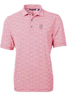 Cutter and Buck NC State Wolfpack Mens Red Alumni Virtue Eco Pique Botanical Short Sleeve Polo