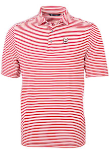 Cutter and Buck NC State Wolfpack Mens Red Alumni Virtue Eco Pique Stripe Short Sleeve Polo