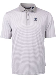 Mens Penn State Nittany Lions Grey Cutter and Buck Alumni Virtue Eco Pique Micro Stripe Short Sl..