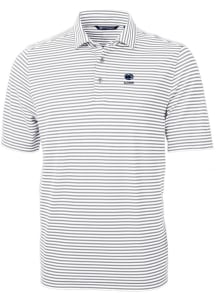 Mens Penn State Nittany Lions Grey Cutter and Buck Alumni Virtue Eco Pique Stripe Short Sleeve P..