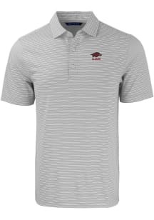 Cutter and Buck Arkansas Razorbacks Mens Grey Alumni Forge Double Stripe Short Sleeve Polo