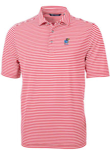 Cutter and Buck Kansas Jayhawks Mens Red Alumni Virtue Eco Pique Stripe Short Sleeve Polo