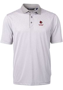 Cutter and Buck Louisville Cardinals Mens Grey Alumni Virtue Eco Pique Micro Stripe Short Sleeve P..