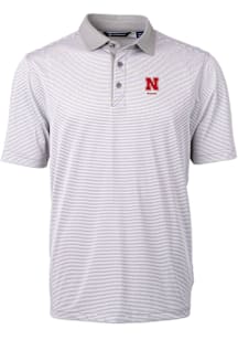 Cutter and Buck Nebraska Cornhuskers Grey Alumni Virtue Eco Pique Micro Stripe Big and Tall Polo